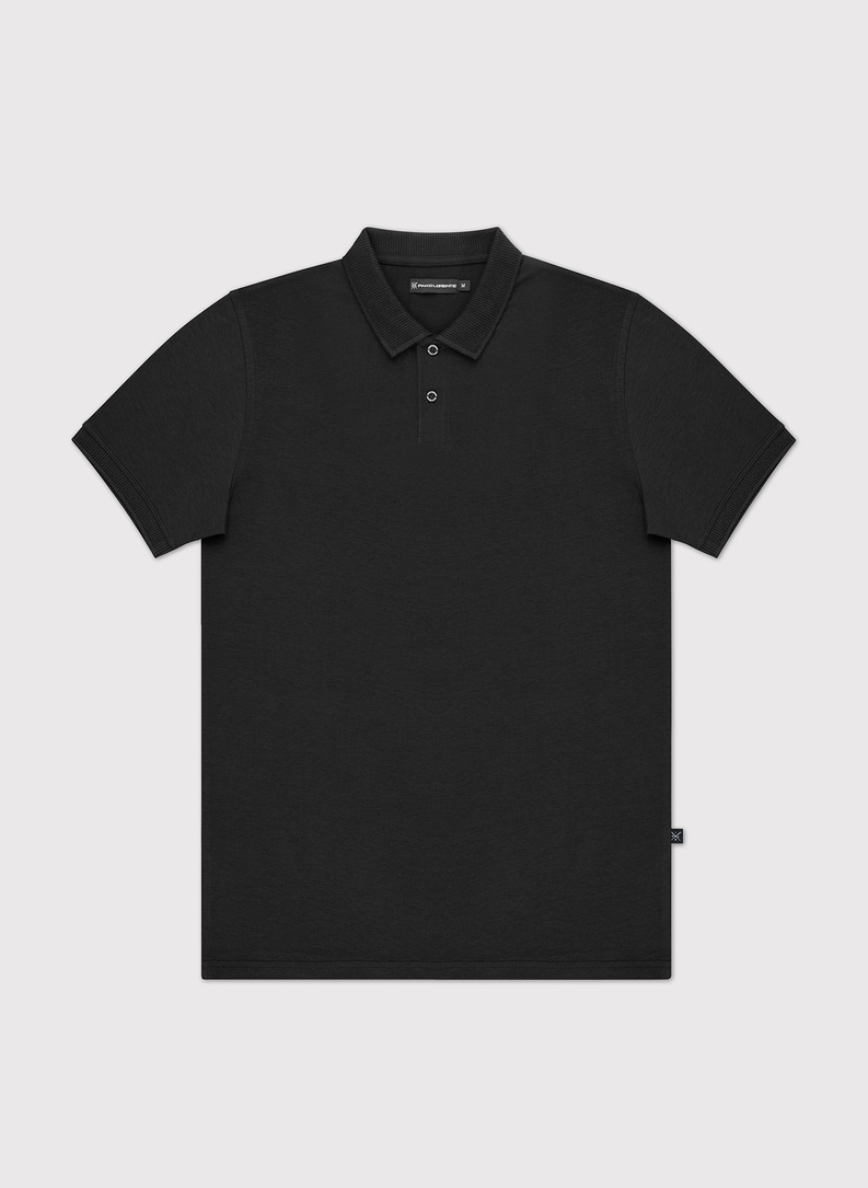 Gładki bawełniany t-shirt polo w kolorze czarnym