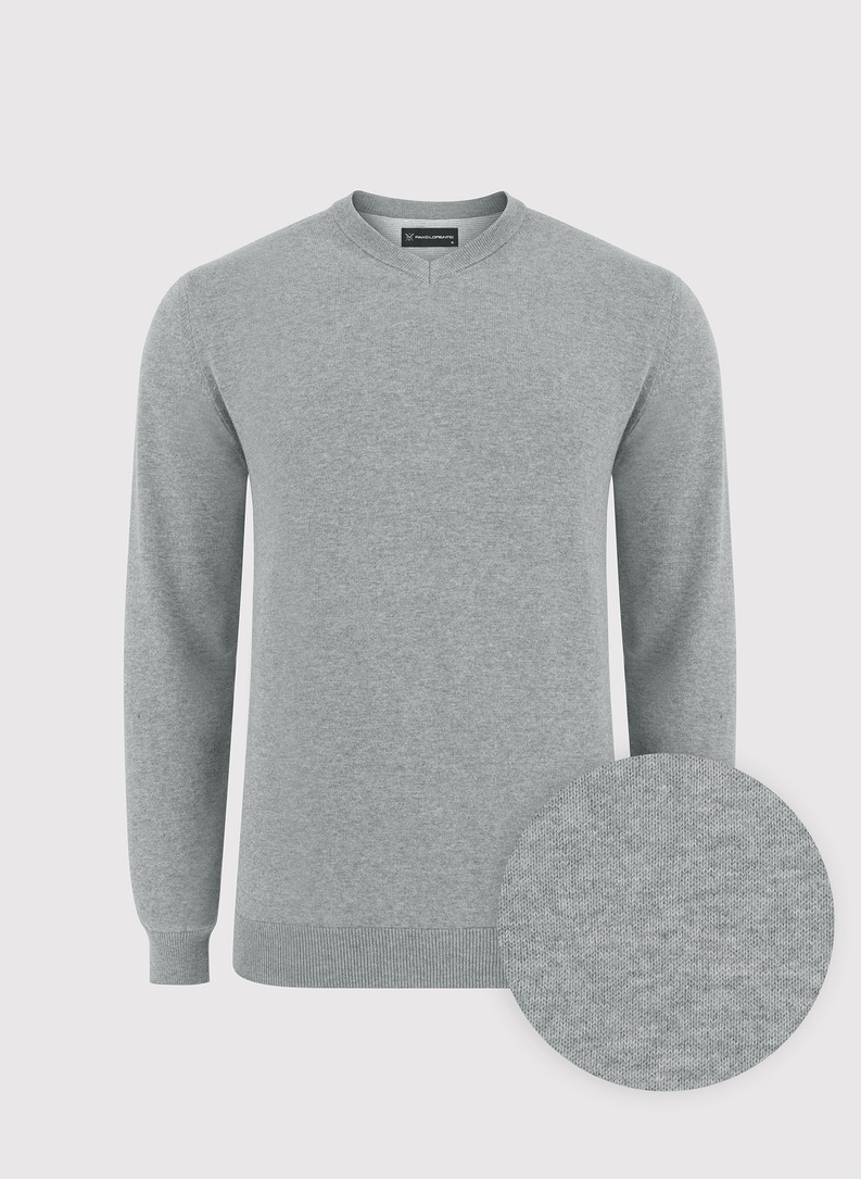 Jasnoszary męski sweter w serek 