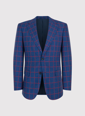 Granatowa marynarka w czerwoną kratę