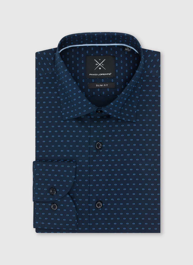 Granatowa koszula męska w mikrowzór