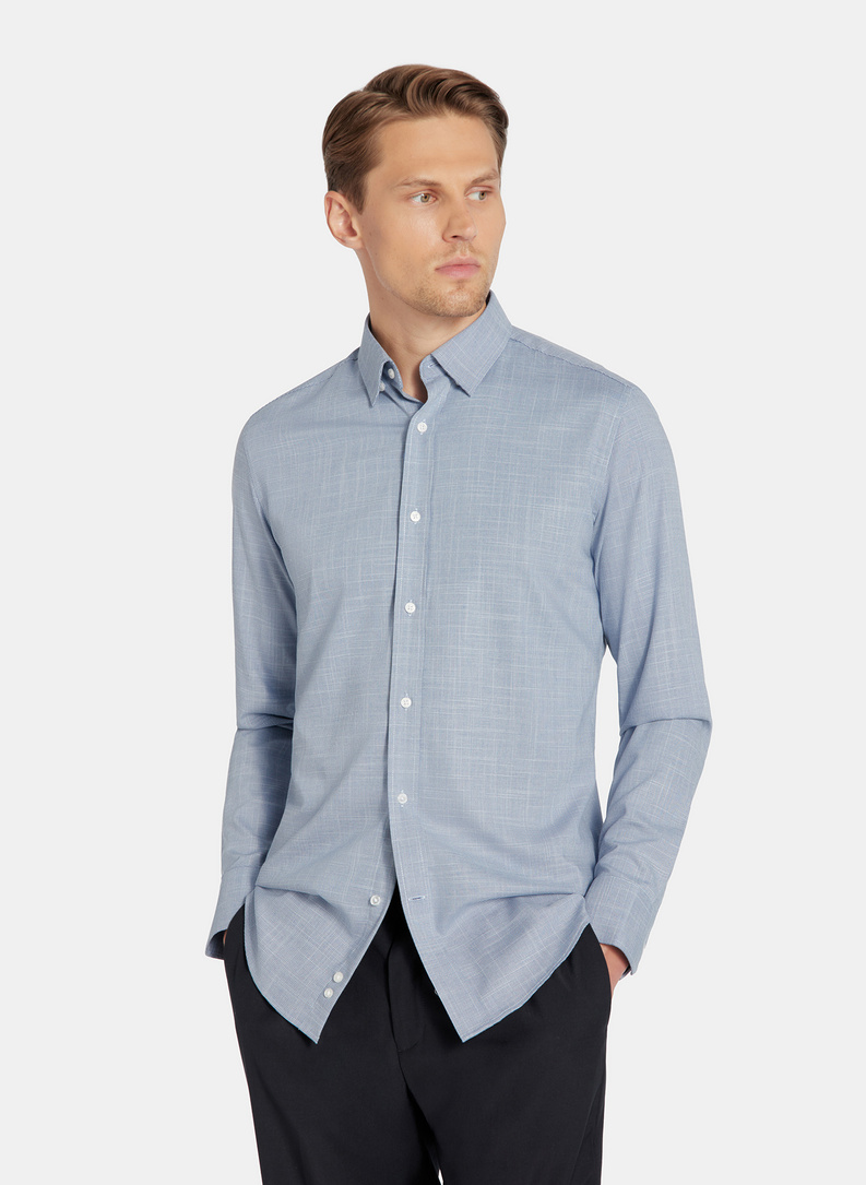 Granatowa koszula w drobną kratę