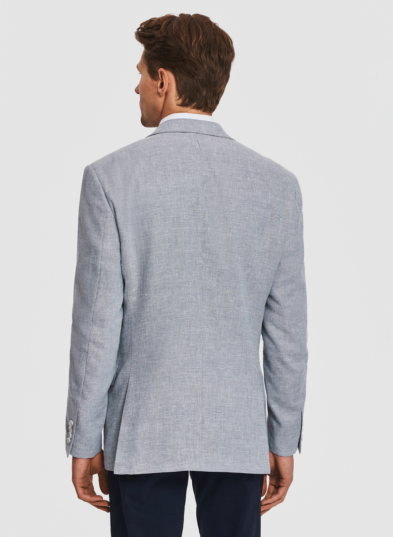 Niebieska marynarka casual z lnem i wełną