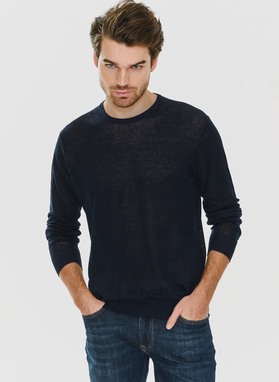 Granatowy lniany sweter