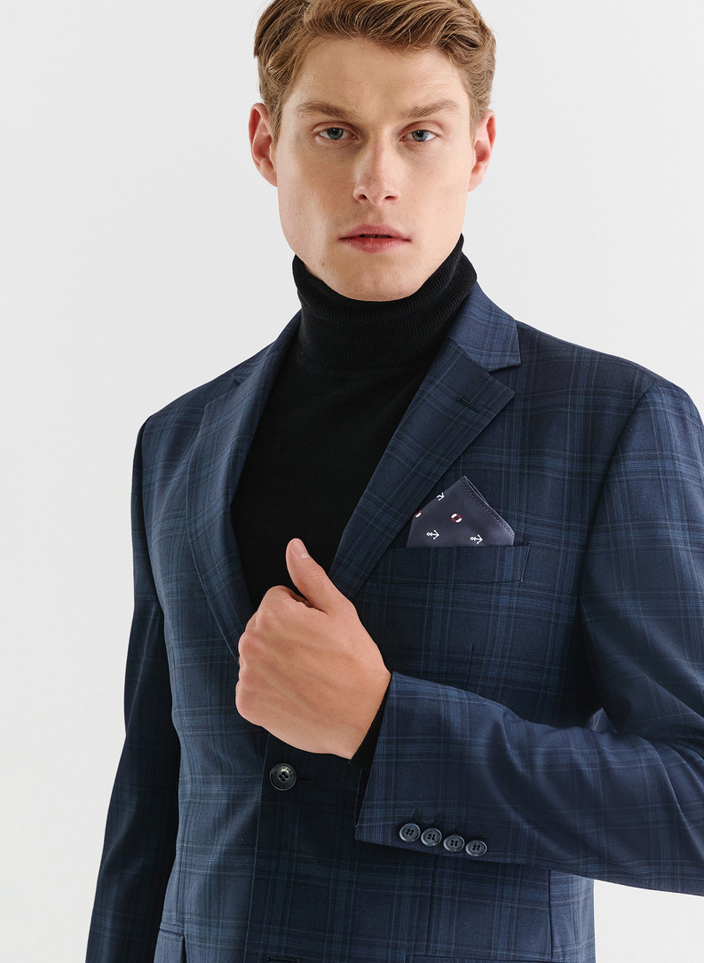 Granatowa marynarka garniturowa z wełną