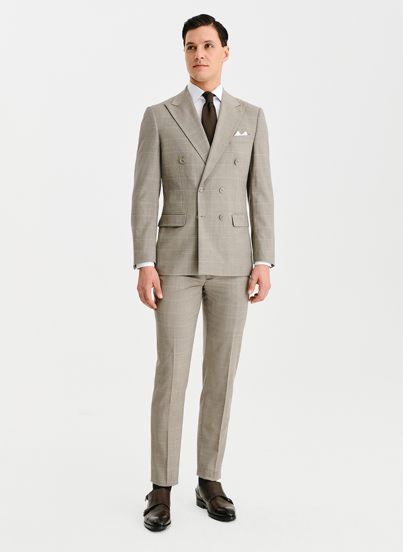 Ślubny dwurzędowy garnitur męski w kratkę