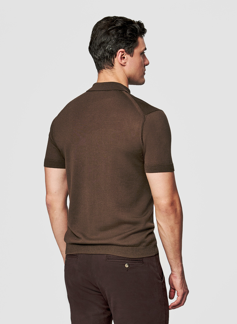 Brązowe polo swetrowe z wełny merino