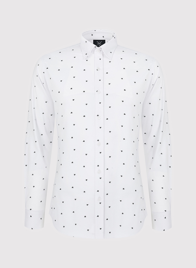 Biała koszula męska w samoloty