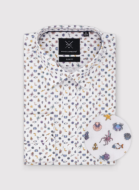 Biała koszula męska we wzór morski