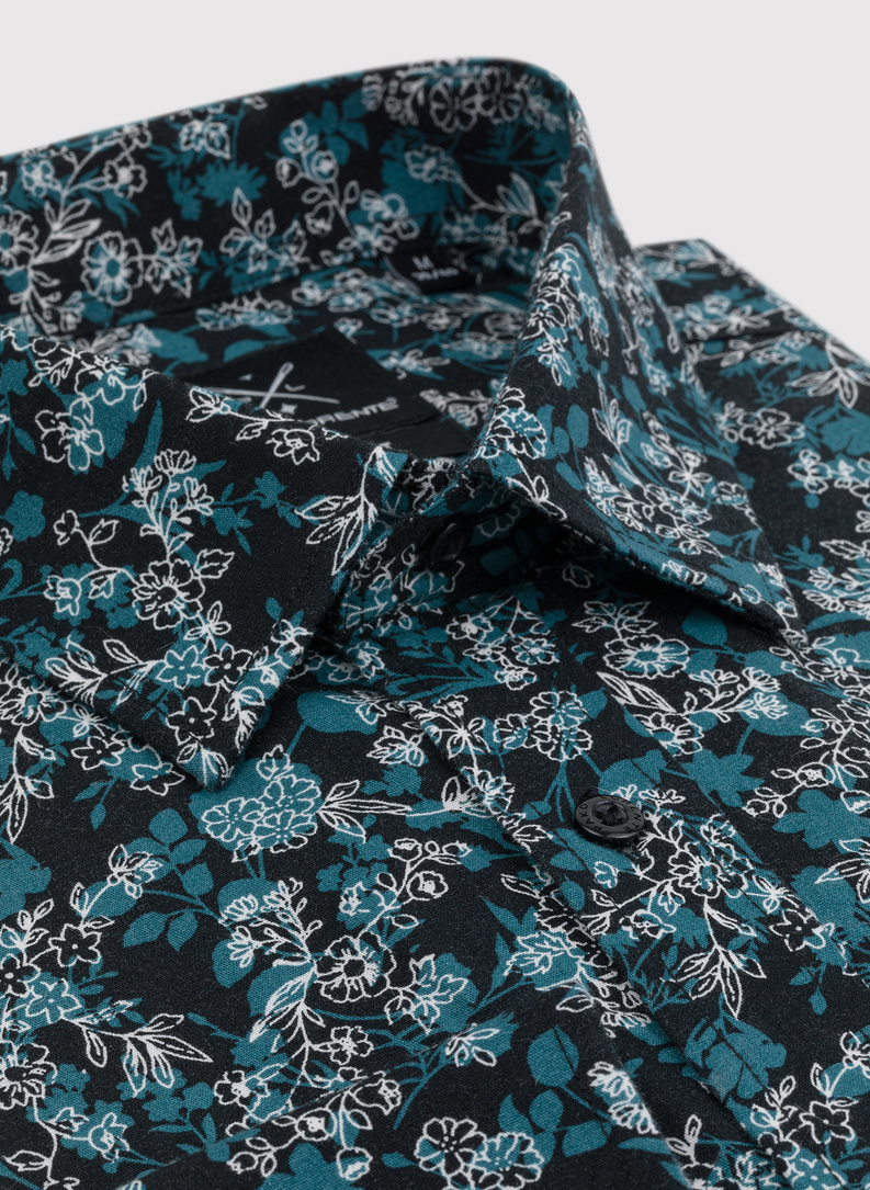 Czarna koszula męska w kwiatowy deseń