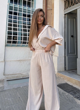 Lniany komplet damski CELEBRYTKA beżowy