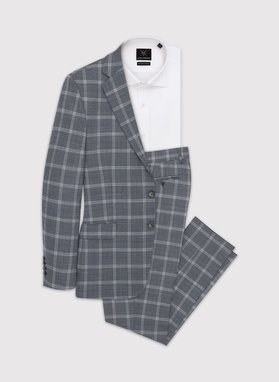 Szary garnitur męski w kratę