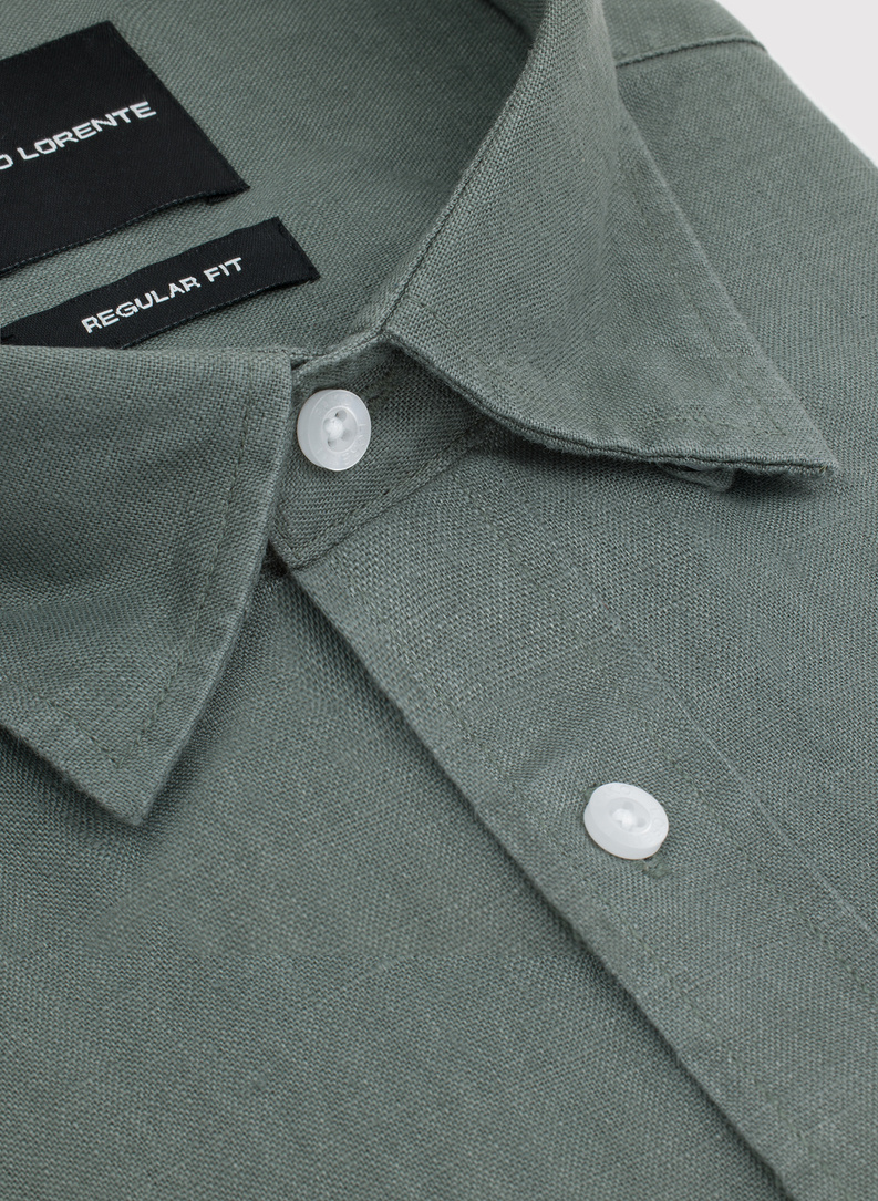 Lniana koszula męska w kolorze zielonym