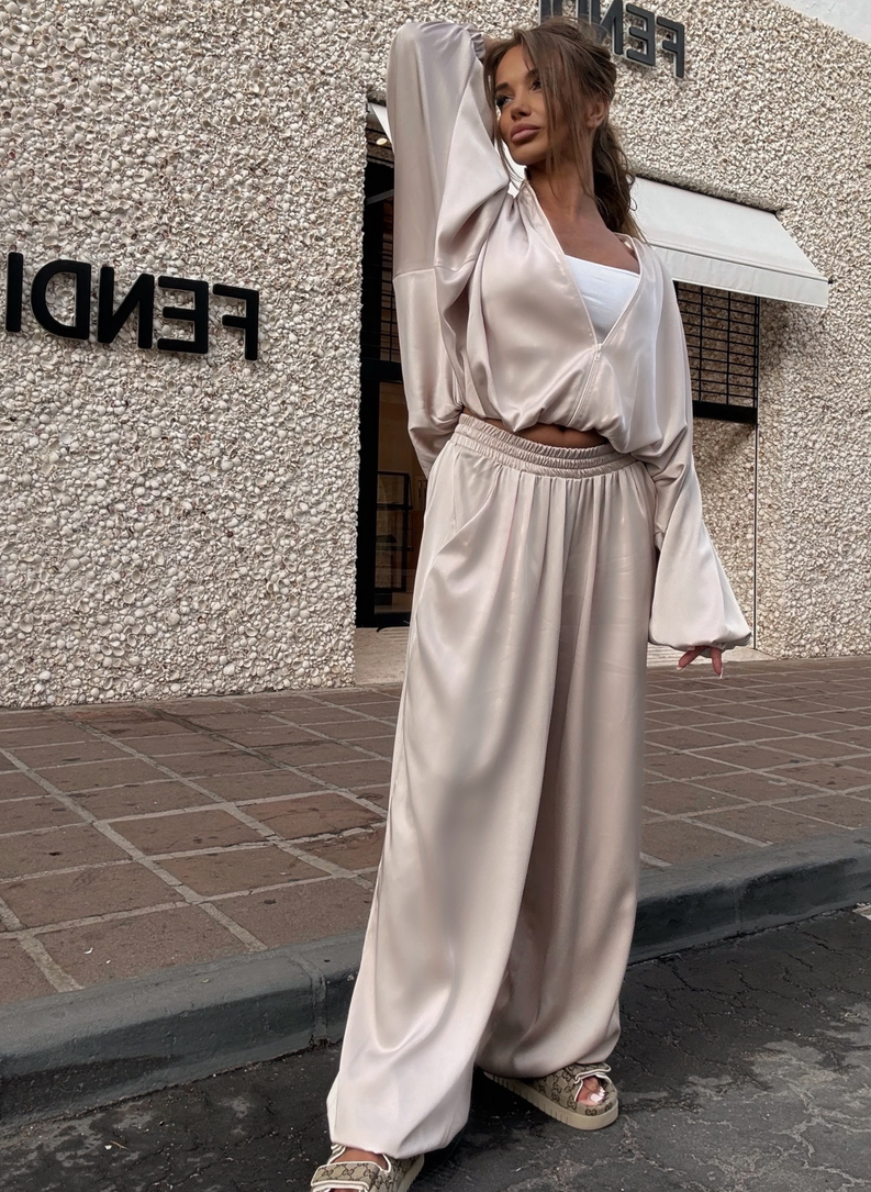 Komplet bluza i spodnie SATIN COZY beż