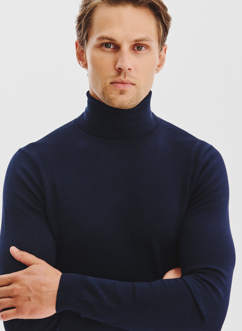 Granatowy gładki golf męski