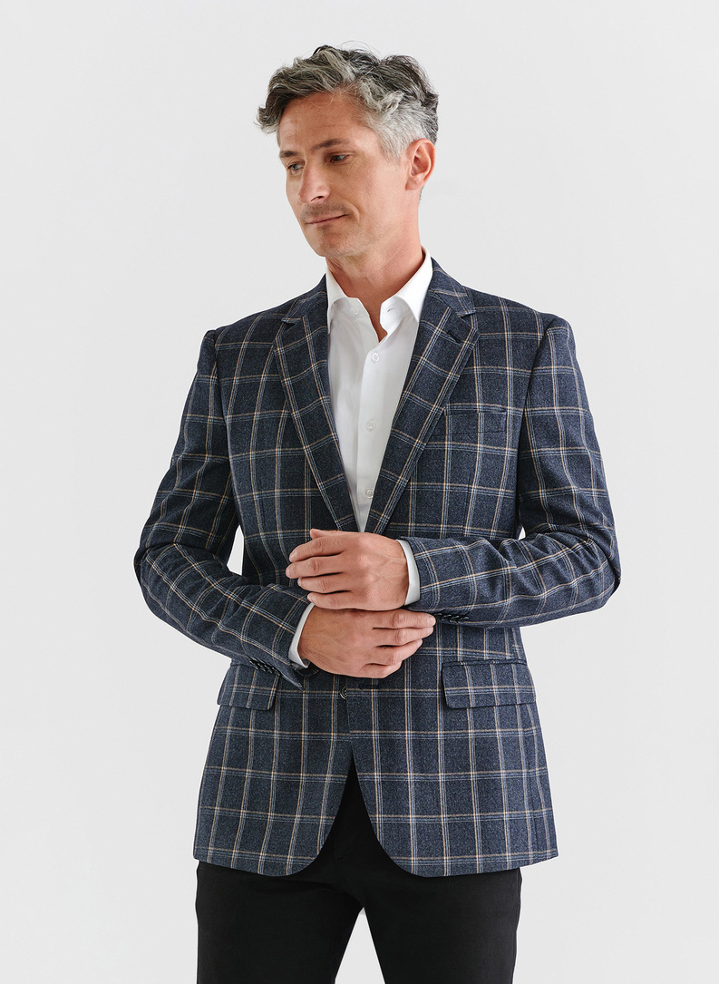 Granatowa casualowa marynarka męska w kratę