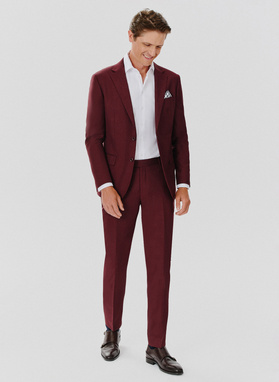 Dwuczęściowy gładki garnitur męski w kolorze burgundowym