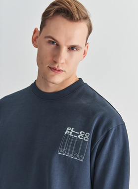 Granatowa bluza oversize z okrągłym dekoltem C22SF-2B-003-G-0