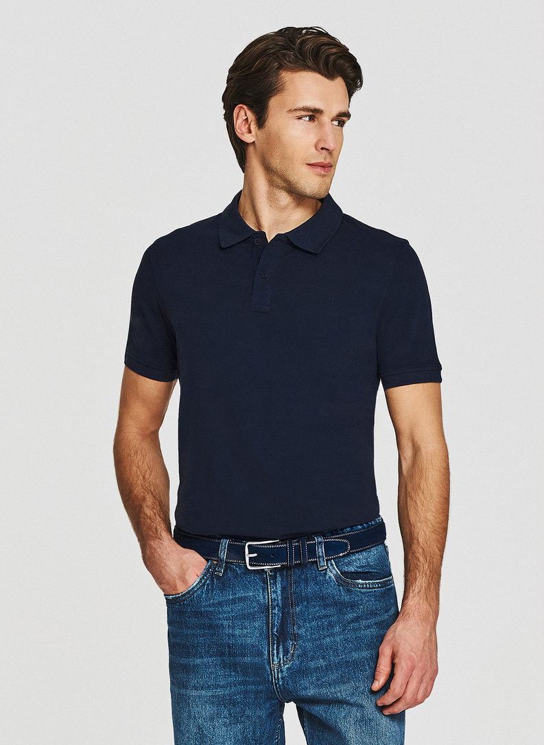 Granatowe męskie polo z bawełny
