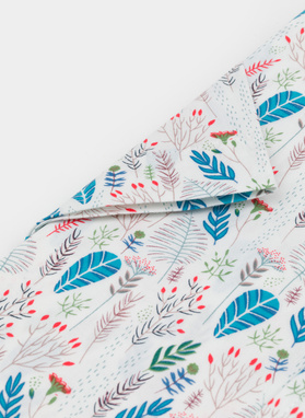 Biała koszula męska na krótki rękaw w kolorowy roślinny deseń