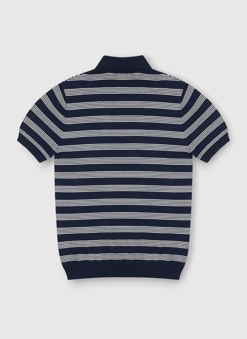 Granatowy T-shirt polo w jasne paski