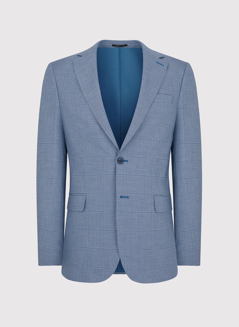 Niebieski garnitur męski w kratkę