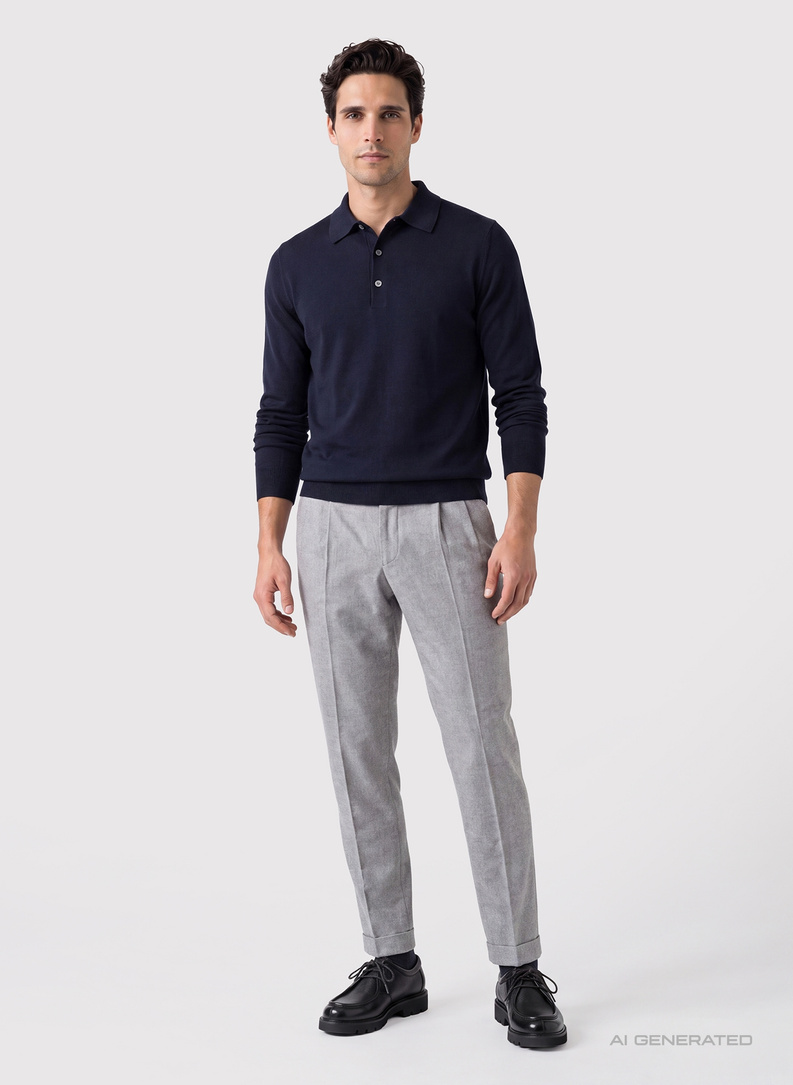 Granatowy sweter polo z bawełny merceryzowanej