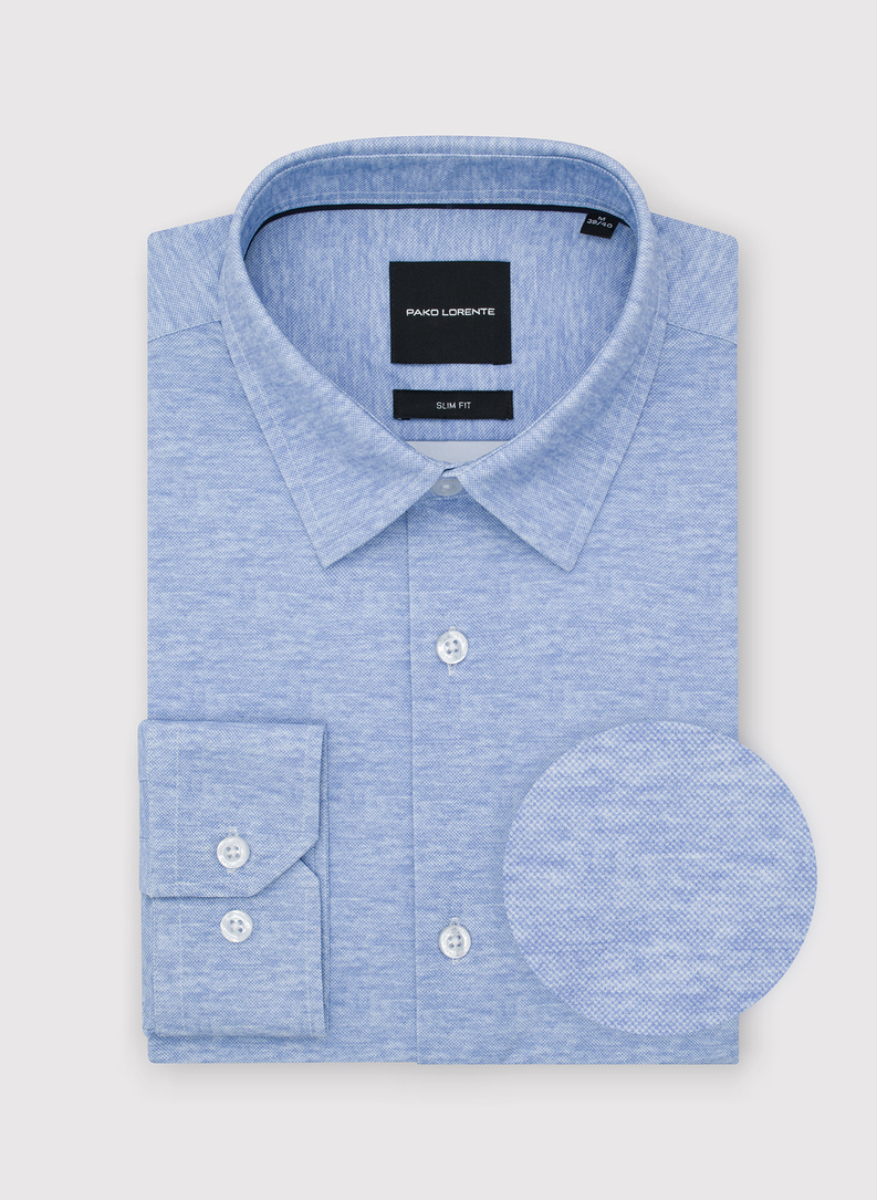 Dzianinowa koszula męska w kolorze niebieskim