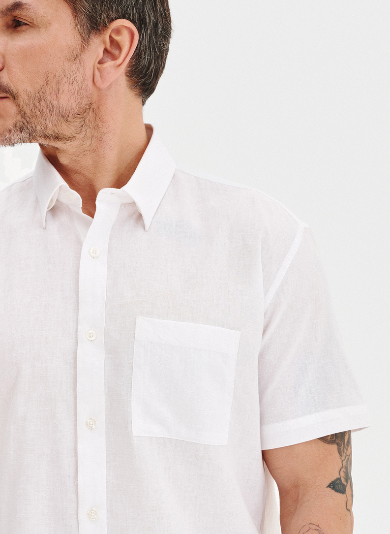 Lniana biała koszula z krótkim rękawem