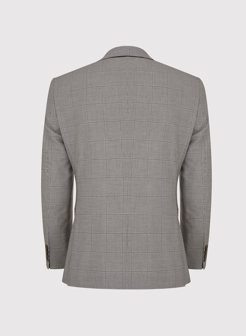 Męska marynarka garniturowa w kratę w brązowych tonach