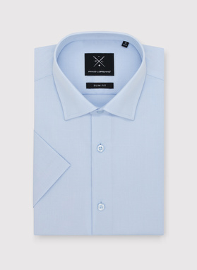 Niebieska bawełniana koszula męska z krótkim rękawem