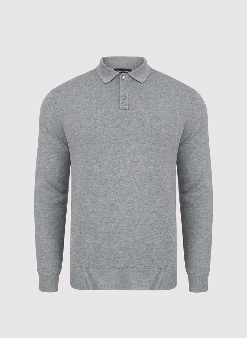 Szary sweter męski z kołnierzykiem polo