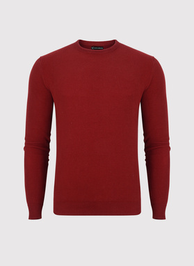 Czerwony sweter męski z okrągłym dekoltem