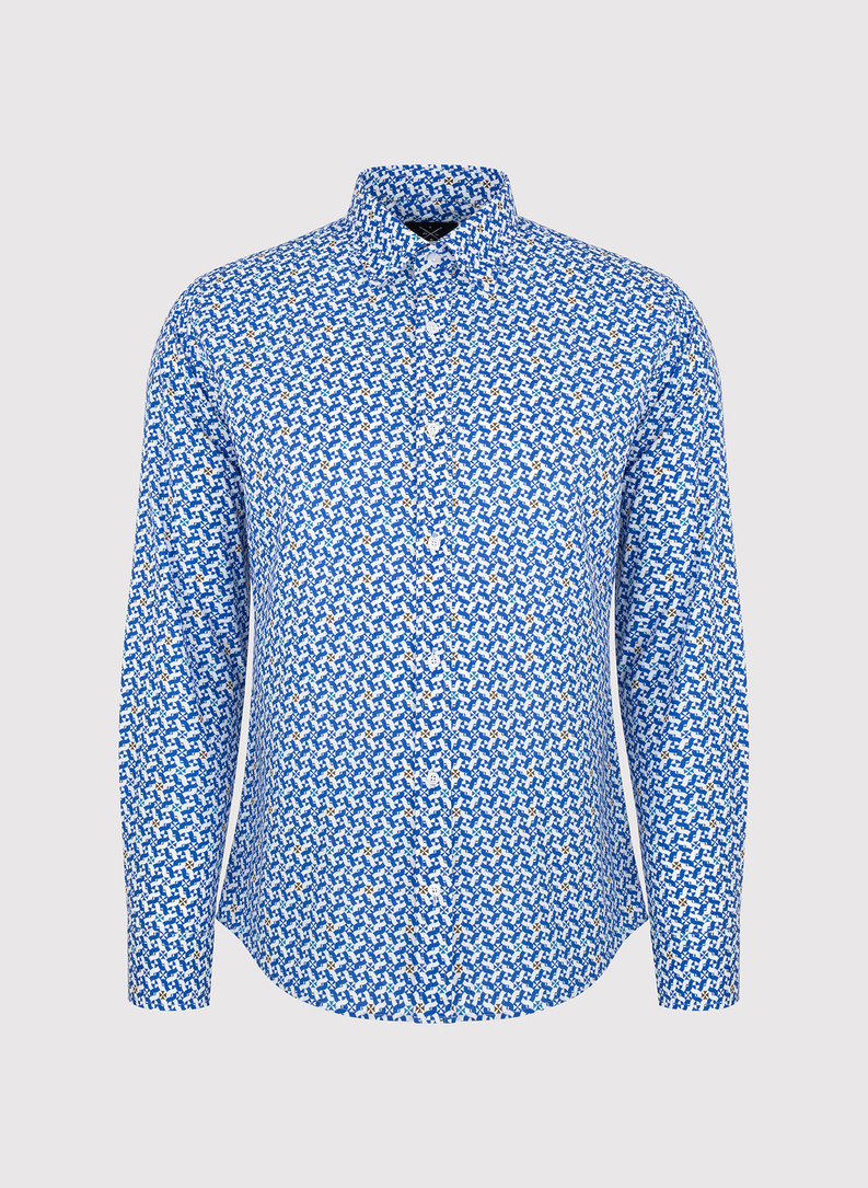 Koszula męska w biało-niebieski mikrowzór 