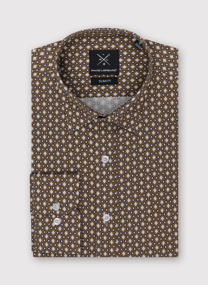 Brązowa męska koszula w mikrowzór