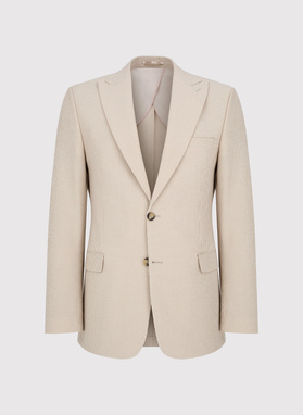 Beżowy garnitur męski w prążek