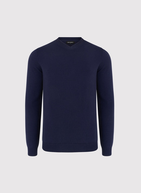 Granatowy sweter męski w serek