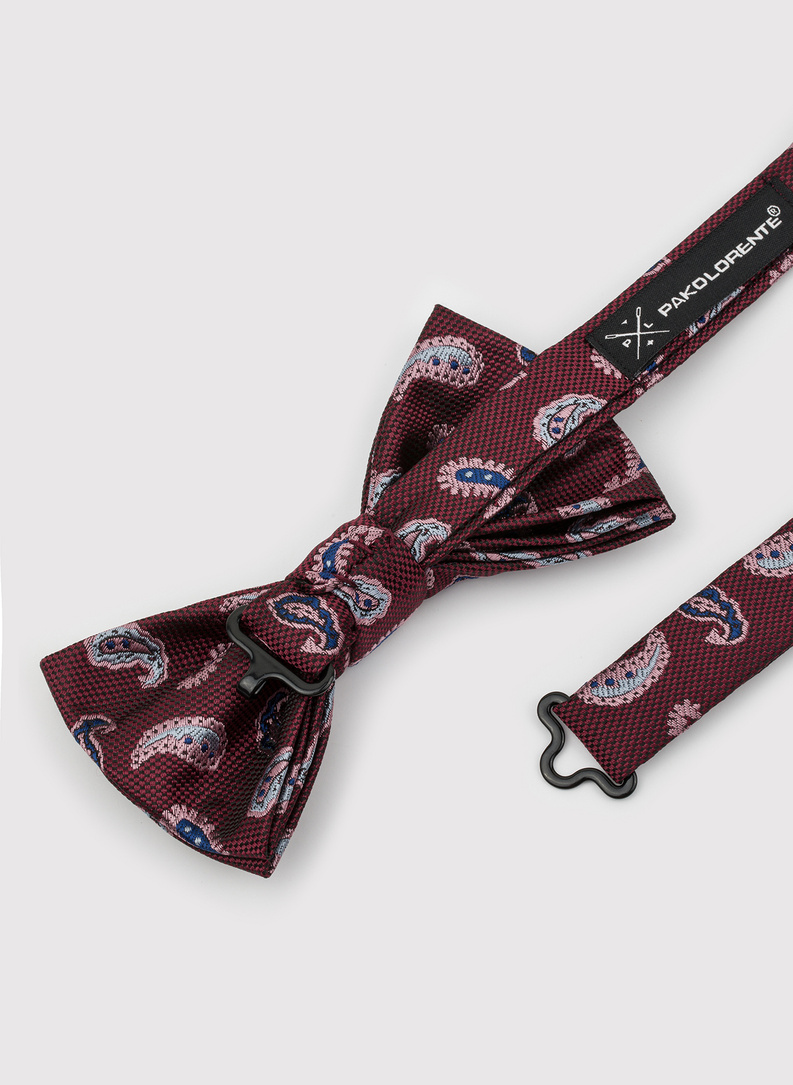 Bordowa mucha męska we wzór paisley