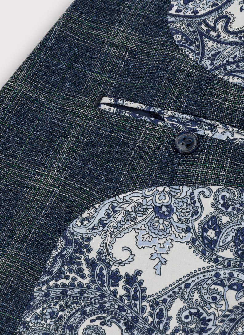 Granatowa casualowa marynarka męska w zieloną kratę