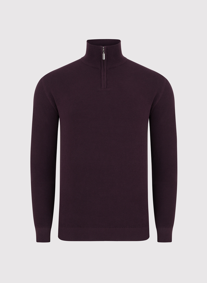 Bordowy sweter z wysoką stójką zapinaną na zamek