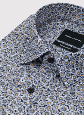 Granatowa koszula męska w kwiaty