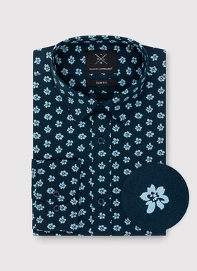 Granatowa koszula męska w kwiaty