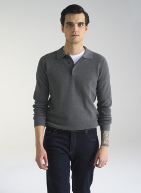 Szary sweter męski z kołnierzykiem