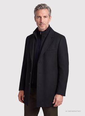 Czarny płaszcz męski z wełną