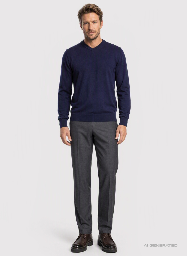 Granatowy sweter męski w serek