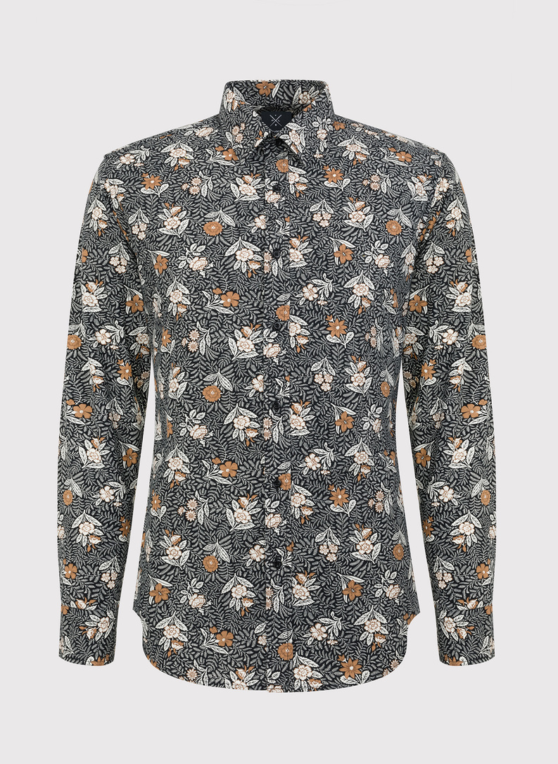 Czarna koszula męska w botaniczny wzór