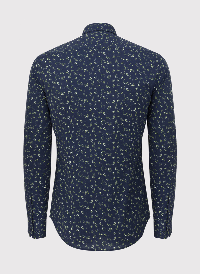 Granatowa koszula męska w zielone motyle