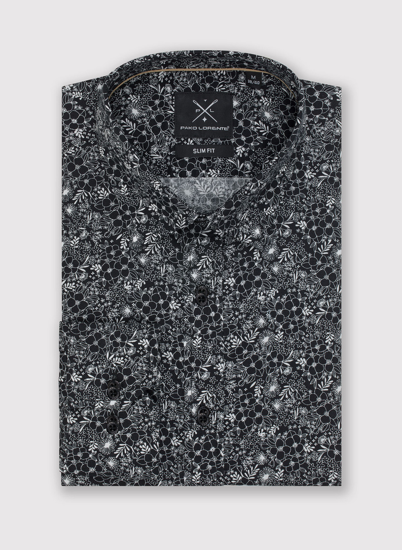 Czarna koszula męska w kwiatowy deseń