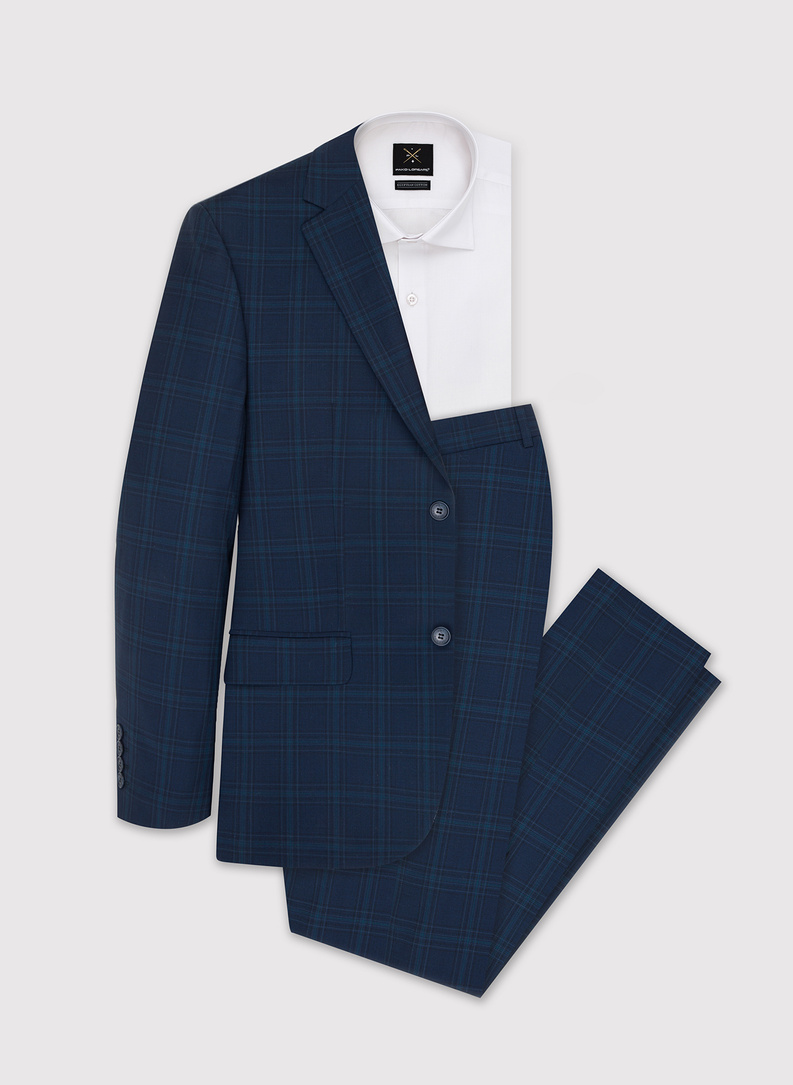 Granatowe spodnie garniturowe z wełną