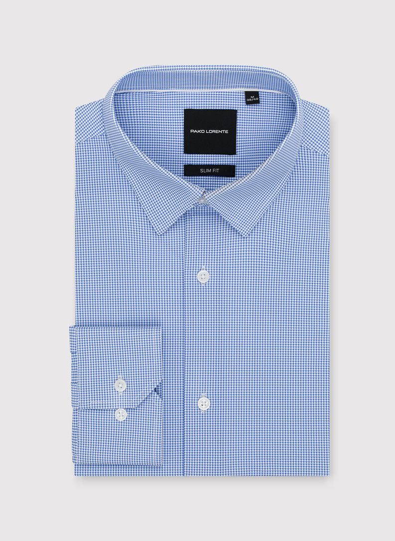 Niebieska dzianinowa koszula w pepitkę