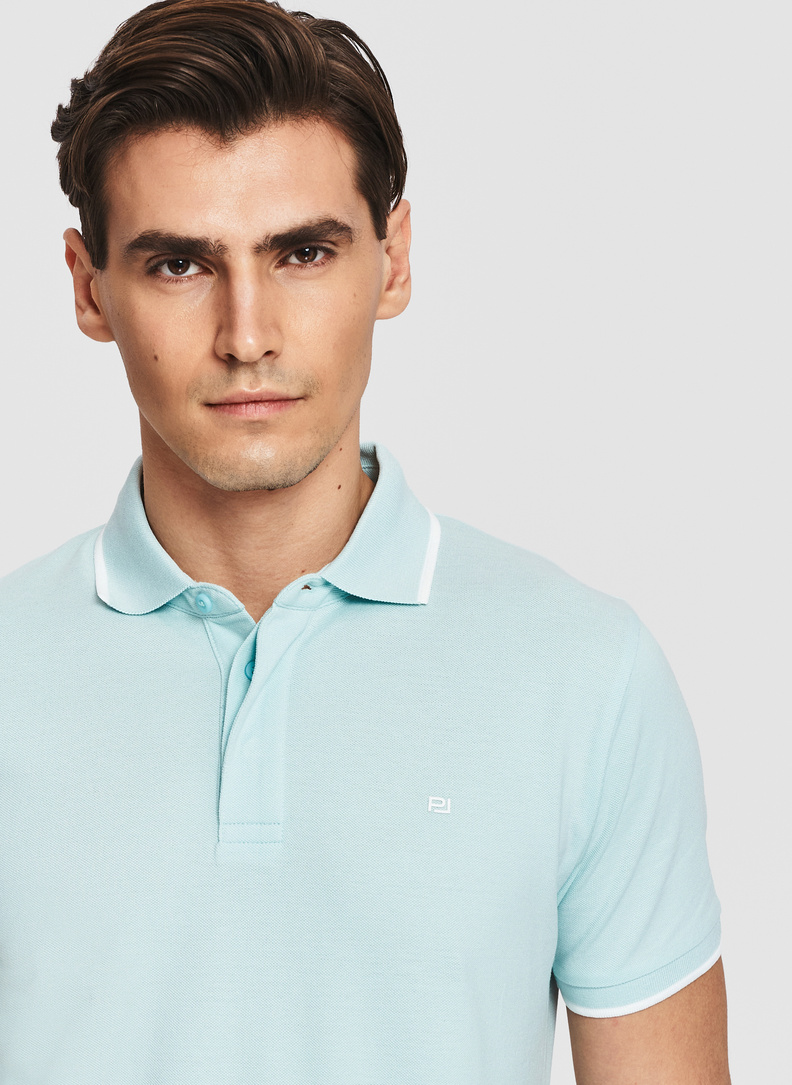 Turkusowy t-shirt polo z bawełną